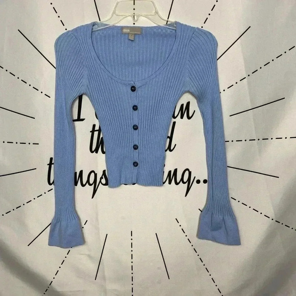 ASOS Blue Cropped Bell-sleeve Cardigan Sweater - Picture 3 of 5